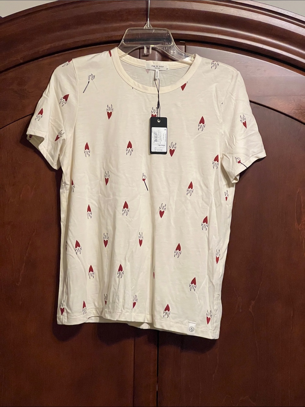 rag & bone Cream Tee with Red Heart Motifs